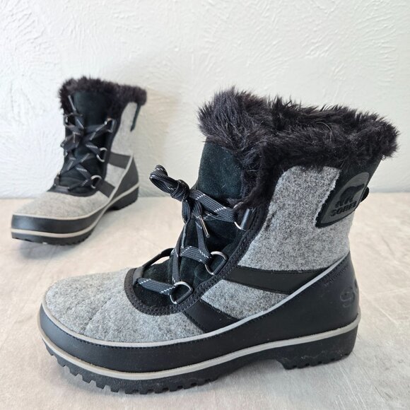 Sorel Boots Waterproof Gray Black Fur Lined Outdoor Lace Up Snow Winter Booties - Picture 1 of 13